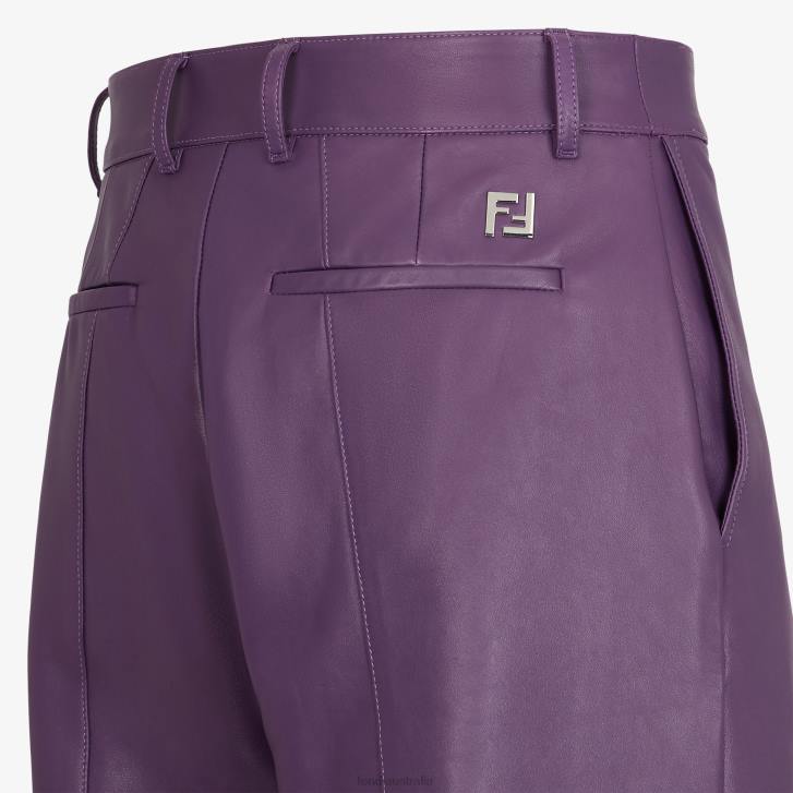 Men Apparel Fendi HP0B1913 Plonge Leather Pants Purple