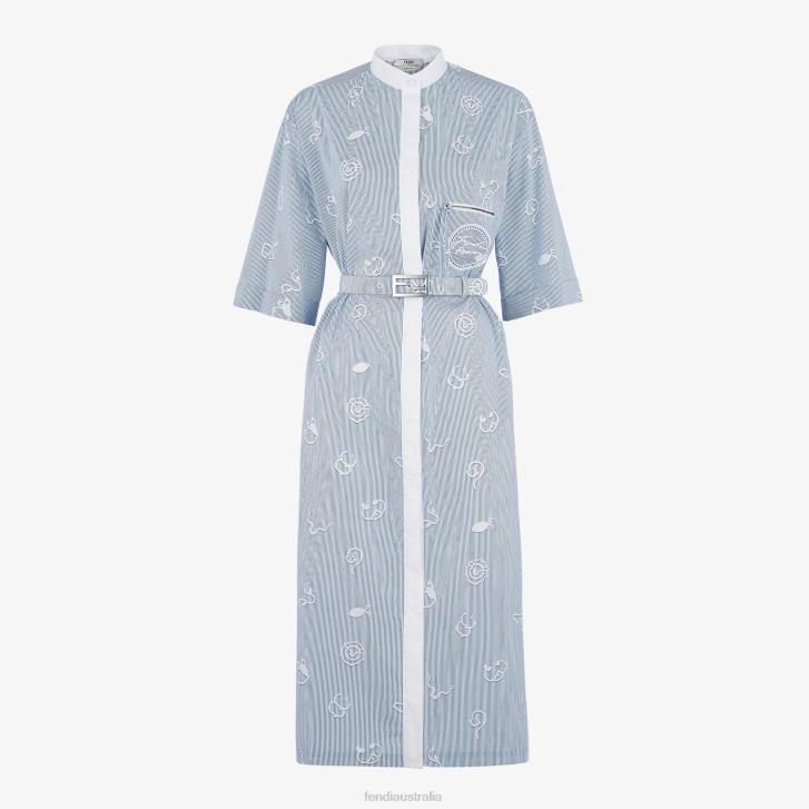 Women Apparel Fendi HP0B1044 Cotton Shirt Dress Blue