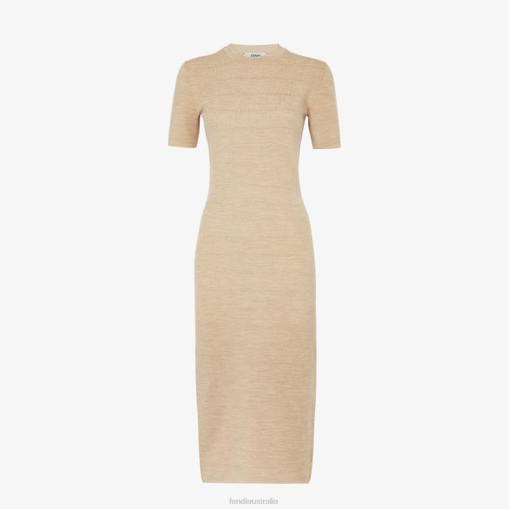 Women Apparel Fendi HP0B1082 Wool Dress Beige