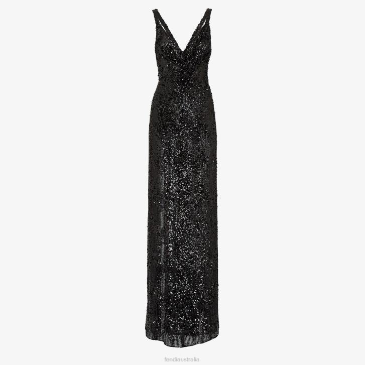 Women Apparel Fendi HP0B1184 Sequin And ChiFFon Dress Black