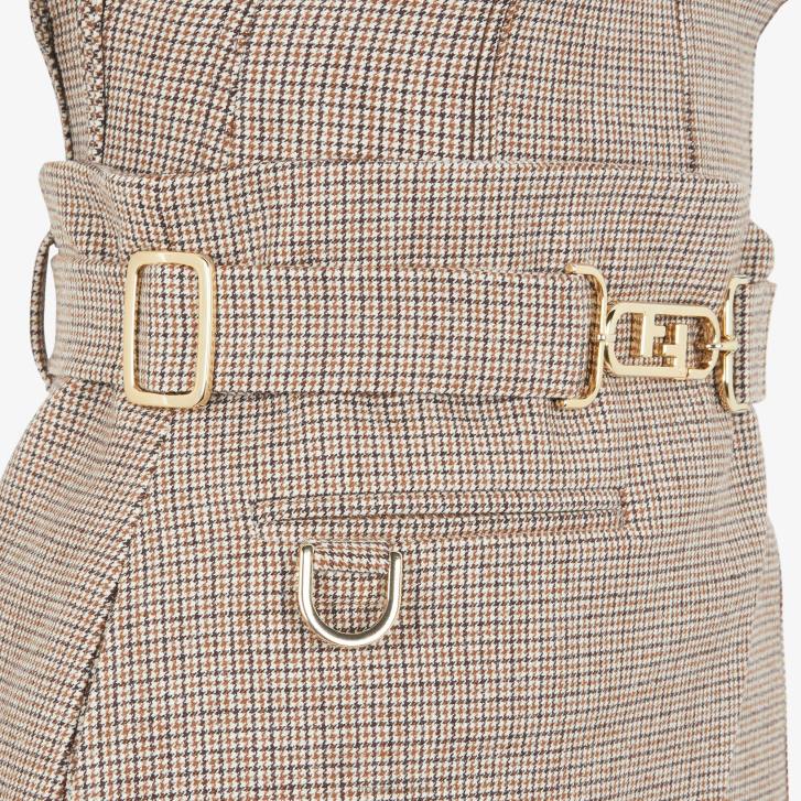 Women Apparel Fendi HP0B1223 Houndstooth Wool Dress Beige