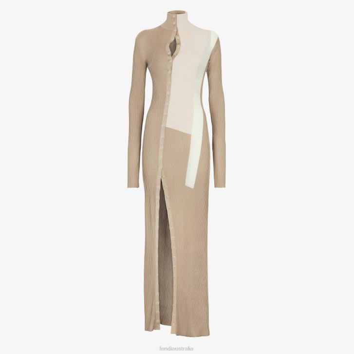 Women Apparel Fendi HP0B953 Silk And Viscose Dress Beige