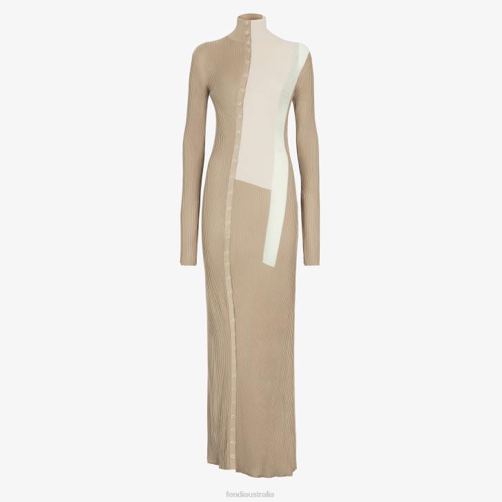 Women Apparel Fendi HP0B953 Silk And Viscose Dress Beige