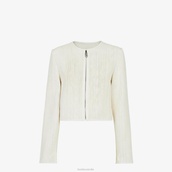 Women Apparel Fendi HP0B1138 Interwoven Leather Jacket White