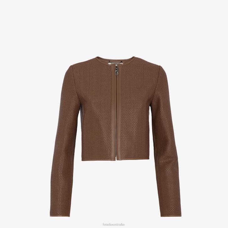 Women Apparel Fendi HP0B1140 Woven Leather Jacket Brown