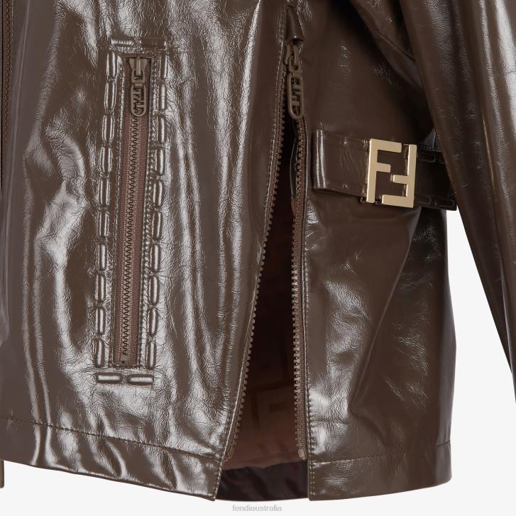 Women Apparel Fendi HP0B1169 Glossy Leather Jacket Brown