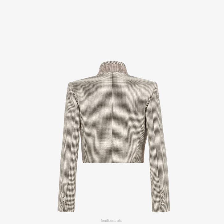 Women Apparel Fendi HP0B1220 Houndstooth Wool Jacket Beige