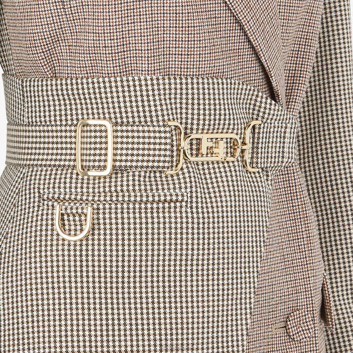 Women Apparel Fendi HP0B1224 Houndstooth Wool Jacket Beige