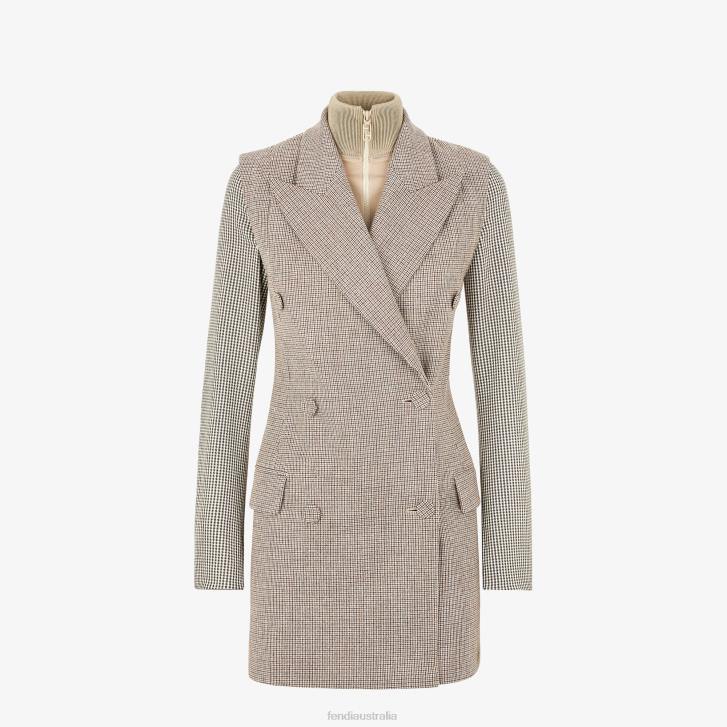 Women Apparel Fendi HP0B1224 Houndstooth Wool Jacket Beige