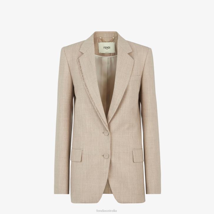 Women Apparel Fendi HP0B949 Flannel Blazer Beige