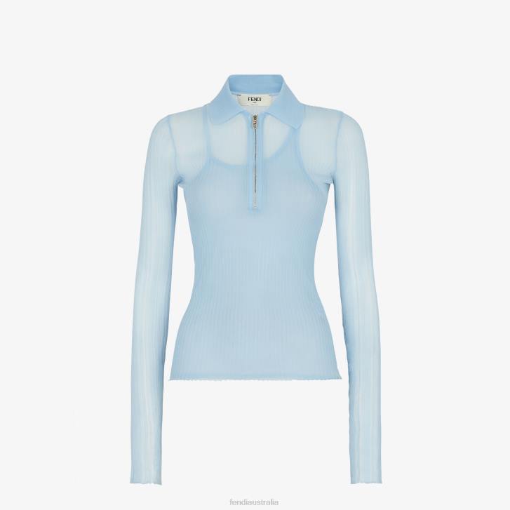 Women Apparel Fendi HP0B927 Silk Polo Shirt Light blue