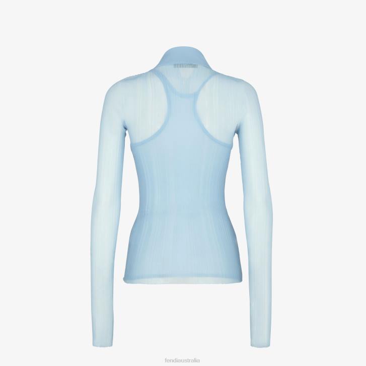 Women Apparel Fendi HP0B927 Silk Polo Shirt Light blue