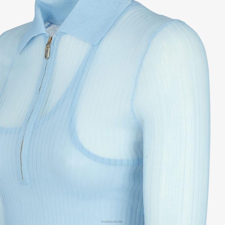 Women Apparel Fendi HP0B927 Silk Polo Shirt Light blue