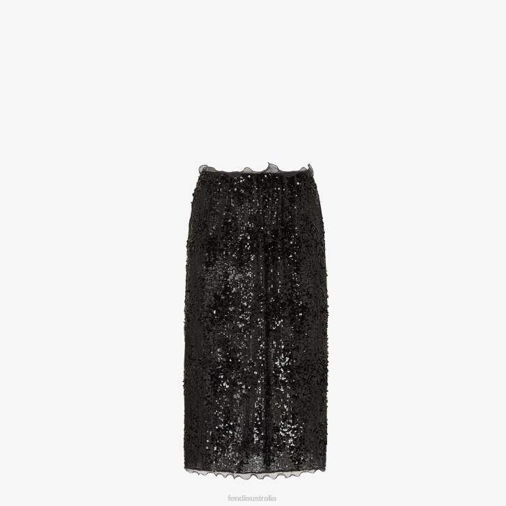 Women Apparel Fendi HP0B1170 Sequin Embroideskirt Black