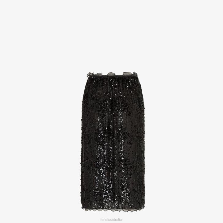 Women Apparel Fendi HP0B1170 Sequin Embroideskirt Black