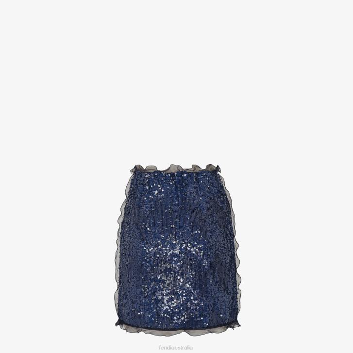 Women Apparel Fendi HP0B1183 Miniskirt With Sequin Embroidery Blue