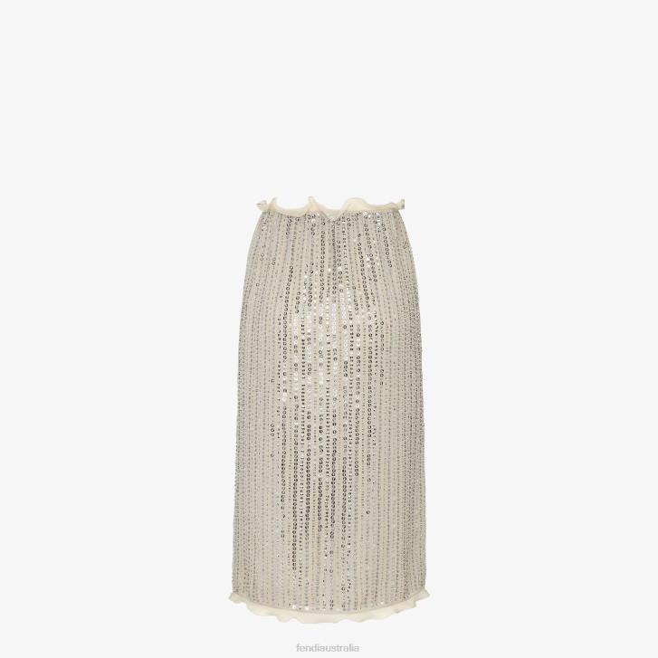 Women Apparel Fendi HP0B1254 Skirt With Sequin Embroidery Silver