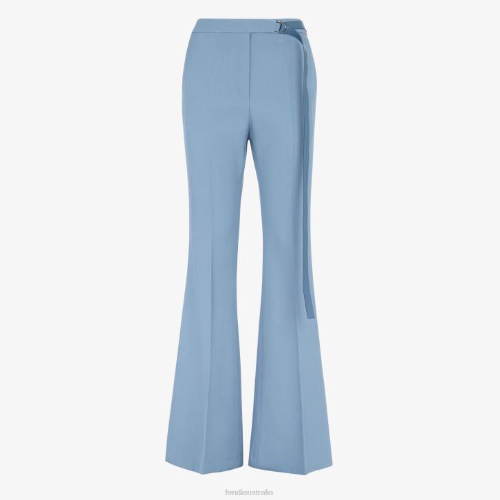 Women Apparel Fendi HP0B1148 Wool Gabardine Pants Blue