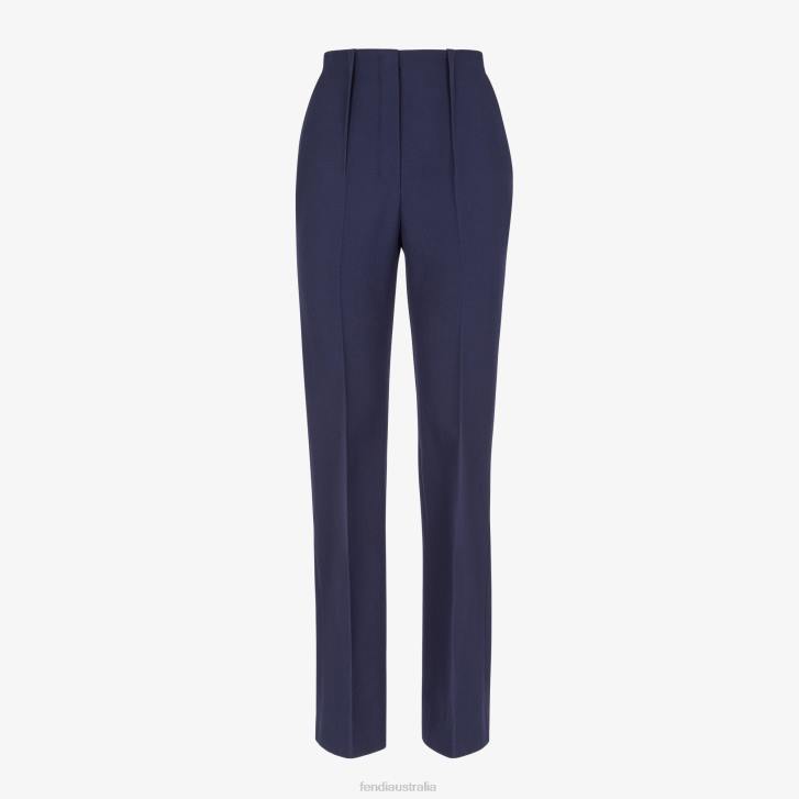 Women Apparel Fendi HP0B1204 Grain De Poudre Wool Pants Blue