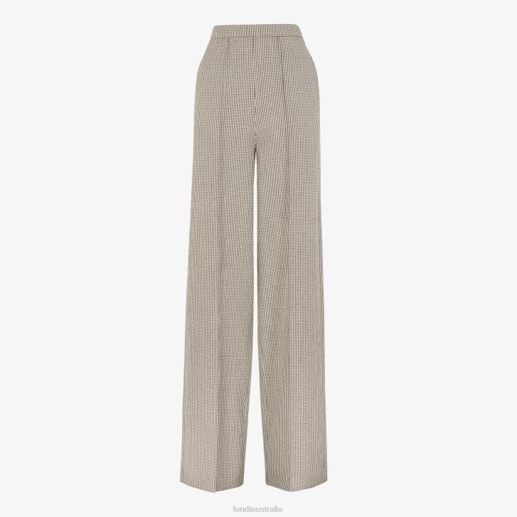 Women Apparel Fendi HP0B1221 Houndstooth Wool Pants Beige