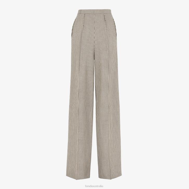 Women Apparel Fendi HP0B1221 Houndstooth Wool Pants Beige