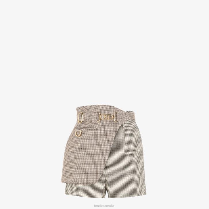 Women Apparel Fendi HP0B1225 Houndstooth Wool Shorts Beige