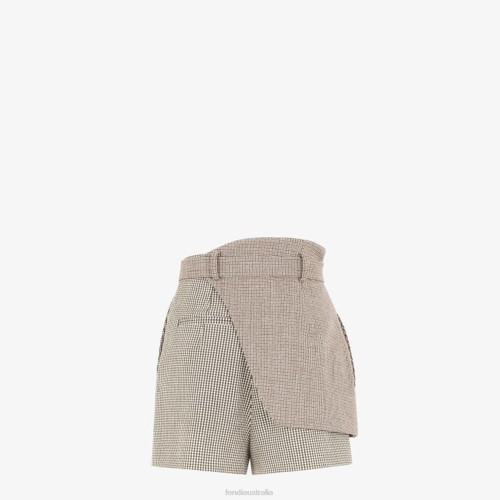 Women Apparel Fendi HP0B1225 Houndstooth Wool Shorts Beige