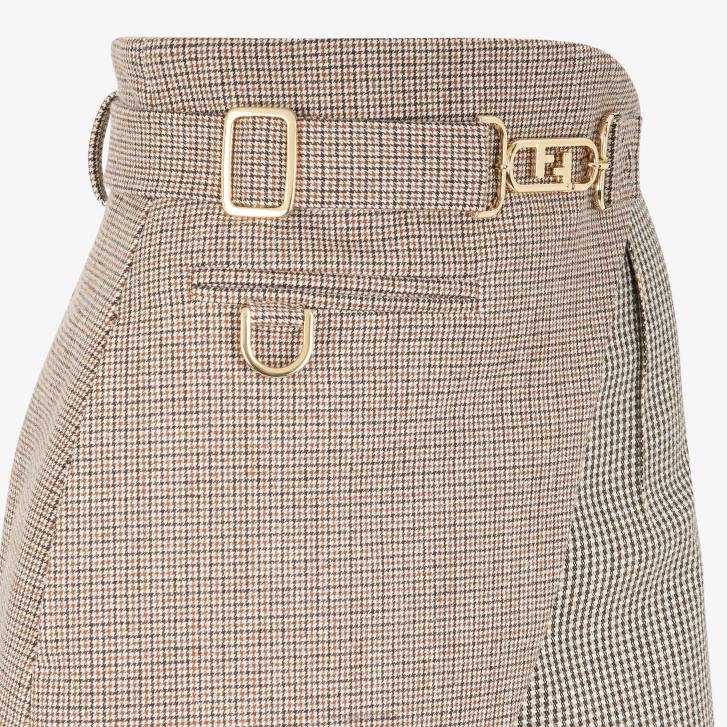 Women Apparel Fendi HP0B1225 Houndstooth Wool Shorts Beige